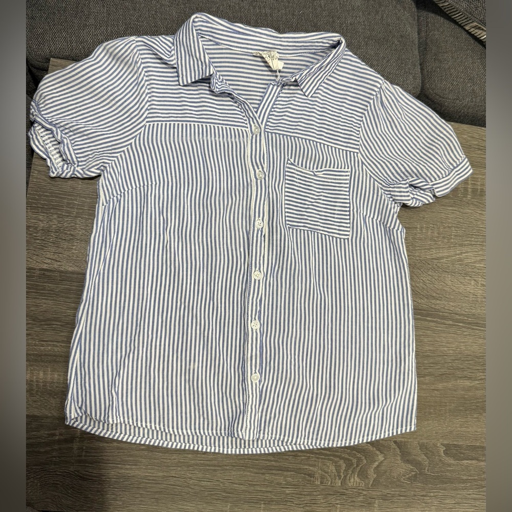 NAIF Blue and White Striped Button Down Shirt - Picture 2 of 11
